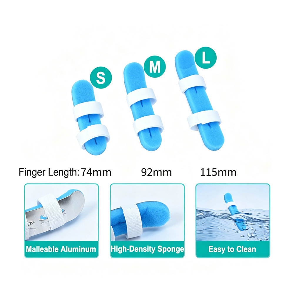 3 Sizes Single Malleable Aluminum Finger Splint with Sponge Padding