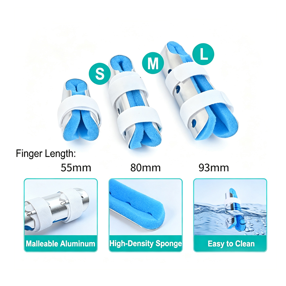 3 Sizes Double-piece Malleable Aluminum Finger Splint with Sponge Padding
