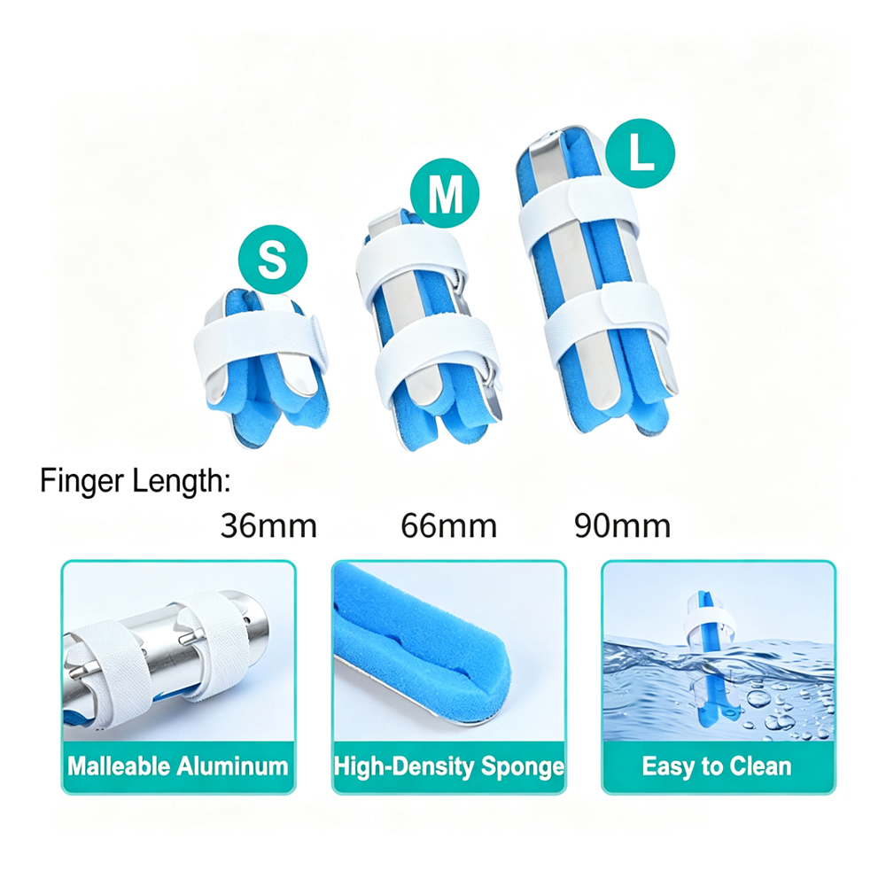 3 Sizes Four-pieces Malleable Aluminum Finger Splint with Sponge Padding