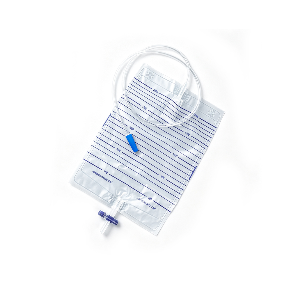 Sac d'urine de qualité médicale en PVC stérile et non toxique de 2000 ml avec valve croisée de type T
