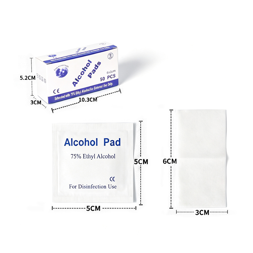 Lingettes désinfectantes à l'alcool éthylique, 50 pièces/boîte, 75% emballées individuellement, 6x3cm, pour premiers secours et soins personnels