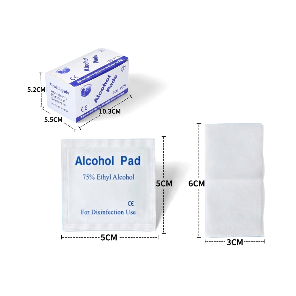 100 pièces/boîte 3 cm x 6 cm grands tampons de préparation à 75 % d'alcool emballés individuellement