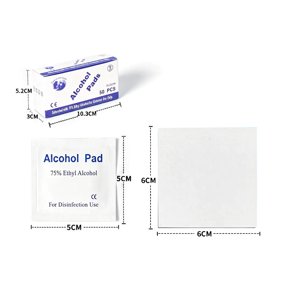 50 pièces/boîte Premium emballées individuellement 6x6 cm tampons d'alcool éthylique à 75 %