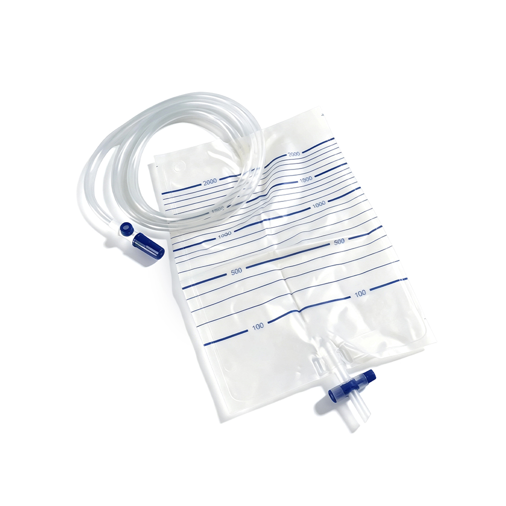 Sac à urine en PVC de qualité médicale de 2 000 ml avec port d'échantillonnage et tube extra-large