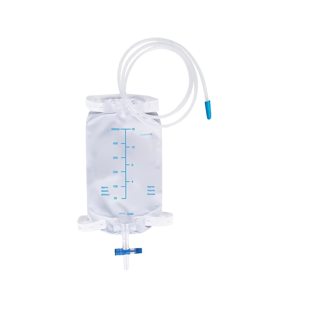 Sac de jambe urinaire en PVC médical, portable et discret, sans latex, avec valve anti-reflux, 500 ml