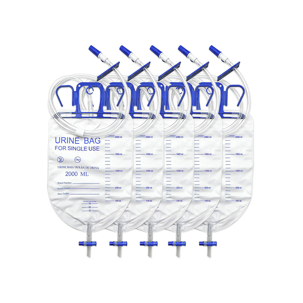 Sac de drainage urinaire de luxe, option anti-reflux, sans latex, avec tube extra-large de 10 mm, 2 000 ml